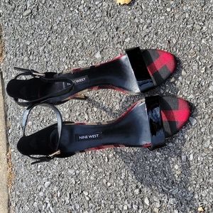 Nine West red plaid heels, size 8 1/2